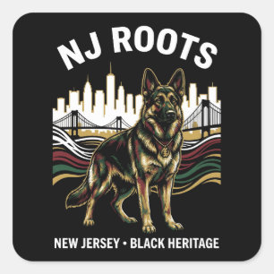 NJ Roots German Shepherd Black Heritage Pride Art Square Sticker