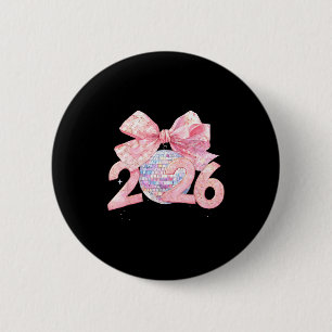 Nk Bow Coquette Disco Ball Happy New Year 2026 6 Cm Round Badge