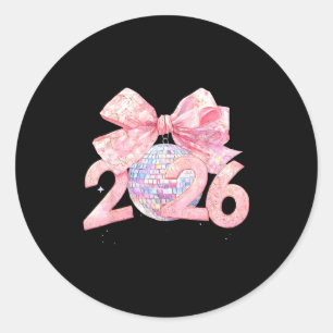 Nk Bow Coquette Disco Ball Happy New Year 2026 Classic Round Sticker