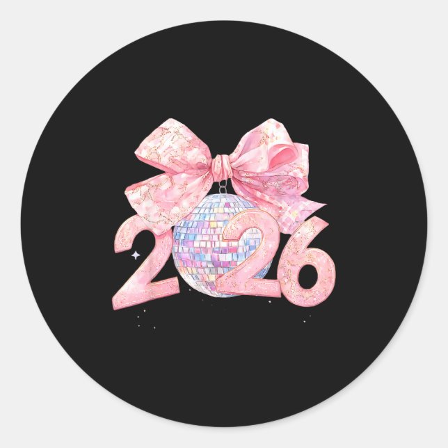 Nk Bow Coquette Disco Ball Happy New Year 2026  Classic Round Sticker (Front)