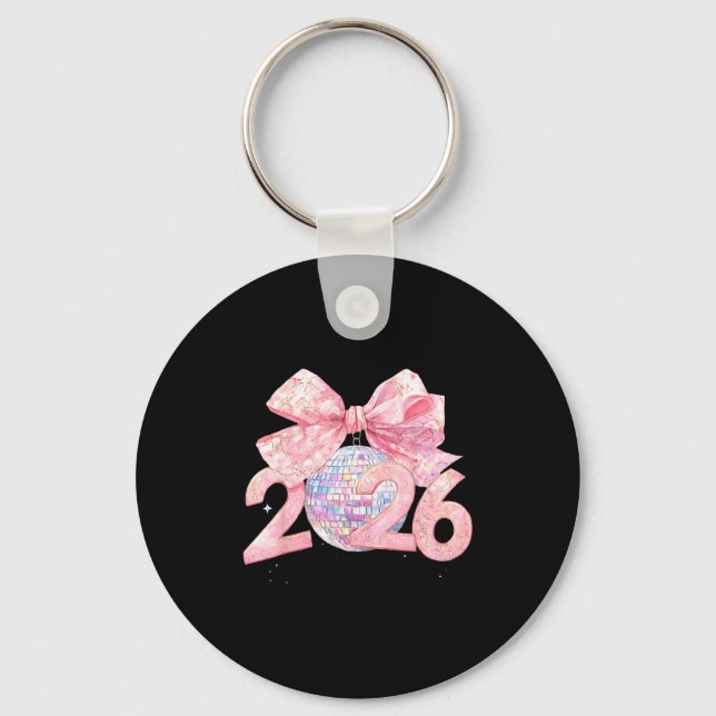 Nk Bow Coquette Disco Ball Happy New Year 2026  Key Ring (Front)
