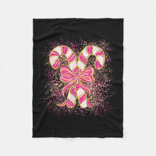 Nk Christmas Candy Cane Preppy Coquette Xmas Bow G Fleece Blanket