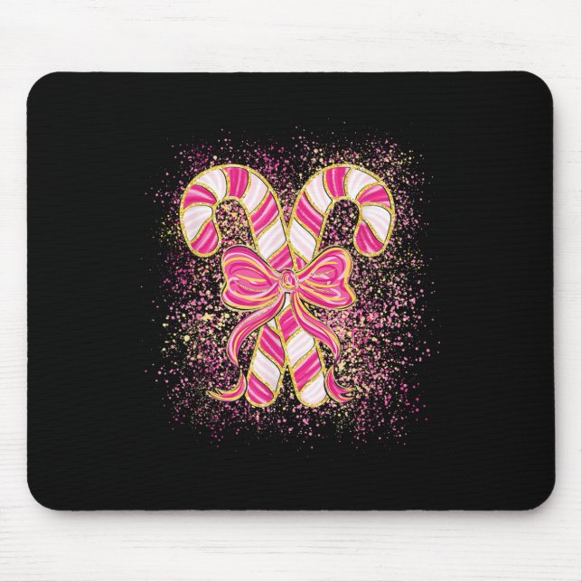 Nk Christmas Candy Cane Preppy Coquette Xmas Bow G Mouse Mat (Front)