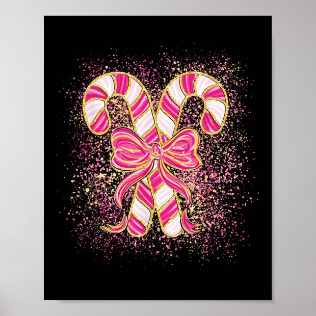 Nk Christmas Candy Cane Preppy Coquette Xmas Bow G Poster (Front)