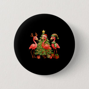 Nk Christmas Flamingos _ Cute Holiday Tree & D 6 Cm Round Badge
