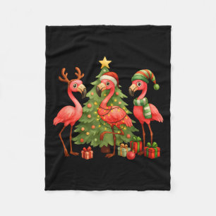 Nk Christmas Flamingos _ Cute Holiday Tree & D Fleece Blanket