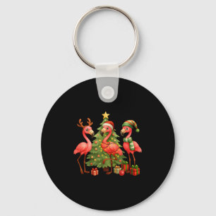Nk Christmas Flamingos _ Cute Holiday Tree & D Key Ring