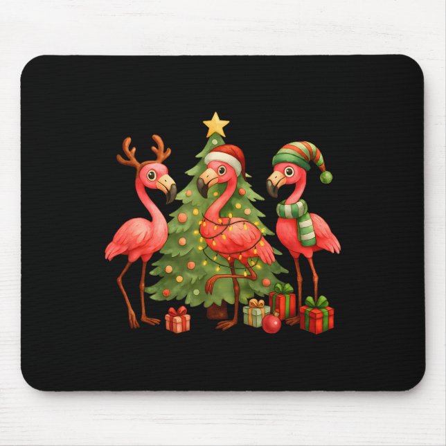 Nk Christmas Flamingos _ Cute Holiday Tree &amp; D Mouse Mat (Front)