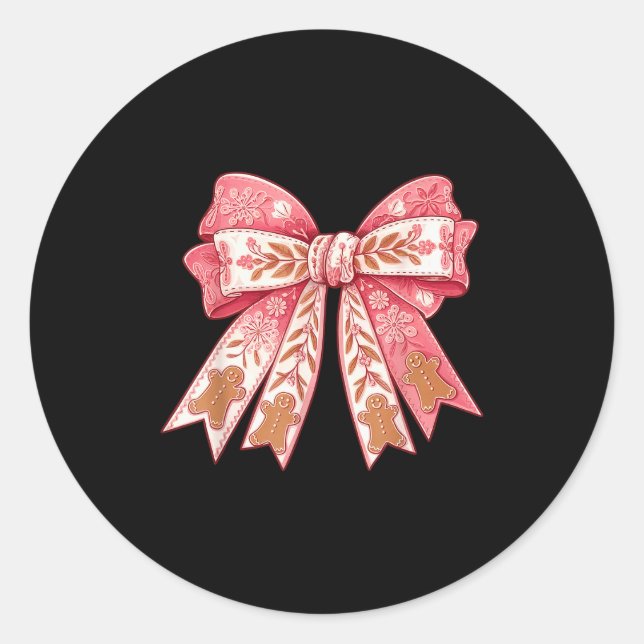 Nk Coquette Bow Christmas Gingerbread Man Girly Xm Classic Round Sticker (Front)