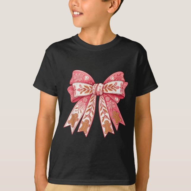 Nk Coquette Bow Christmas Gingerbread Man Girly Xm T-Shirt (Front)