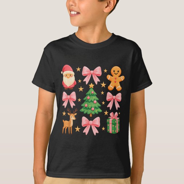 Nk Coquette Bow Christmas Tree Santa Gingerbread X T-Shirt (Front)
