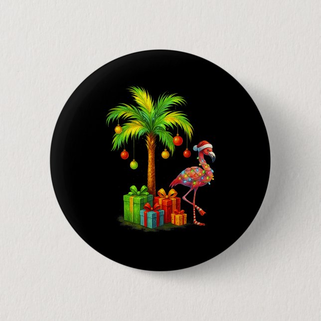 Nk Flamingo Christmas Palm Tree Trocal Xmas  6 Cm Round Badge (Front)