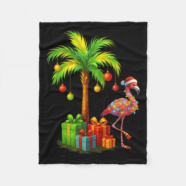 Nk Flamingo Christmas Palm Tree Trocal Xmas  Fleece Blanket (Front)