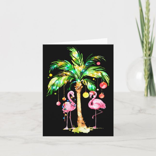 Nk Flamingo Christmas Palm Tree Trocal Xmas Holida Card (Front)