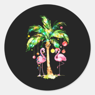 Nk Flamingo Christmas Palm Tree Trocal Xmas Holida Classic Round Sticker