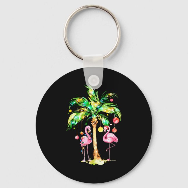 Nk Flamingo Christmas Palm Tree Trocal Xmas Holida Key Ring (Front)