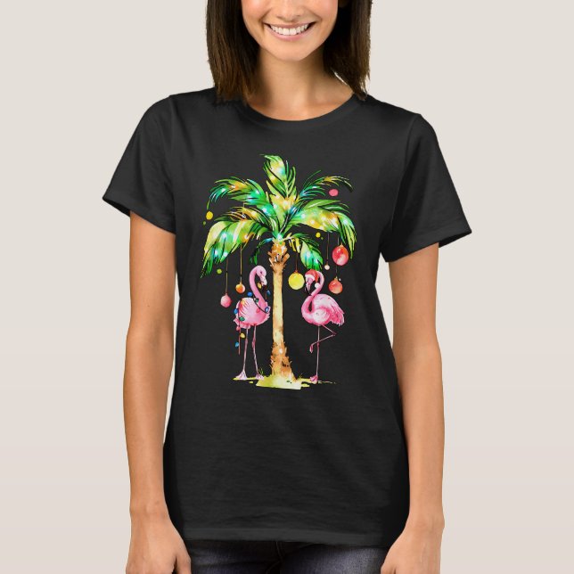 Nk Flamingo Christmas Palm Tree Trocal Xmas Holida T-Shirt (Front)