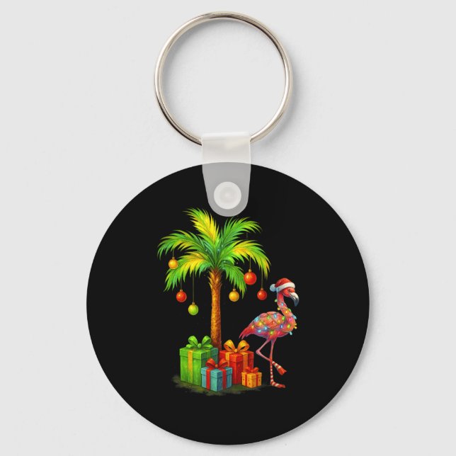 Nk Flamingo Christmas Palm Tree Trocal Xmas  Key Ring (Front)