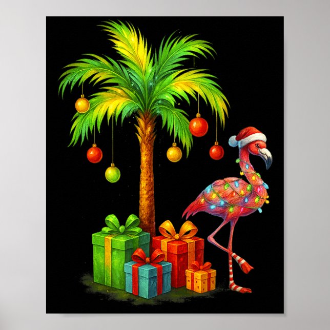 Nk Flamingo Christmas Palm Tree Trocal Xmas  Poster (Front)