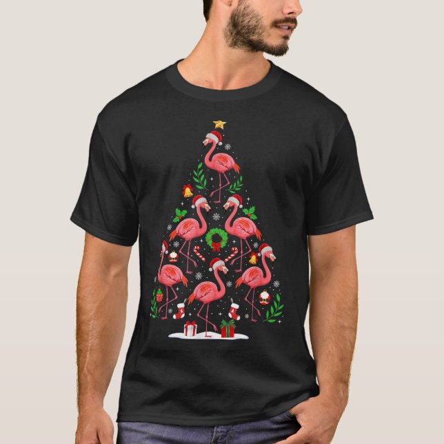 Nk Flamingo Christmas Tree Lights Santa Hat Xmas P T-Shirt (Front)