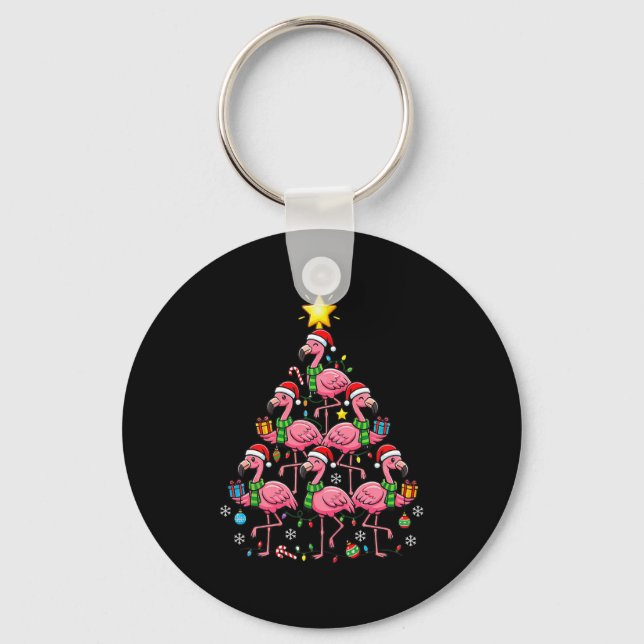 Nk Flamingo Christmas Tree Santa Flamingo Holiday  Key Ring (Front)