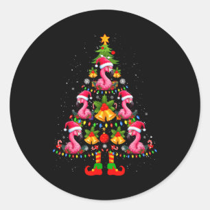 Nk Flamingo Christmas Tree Santa Hat Xmas  Classic Round Sticker