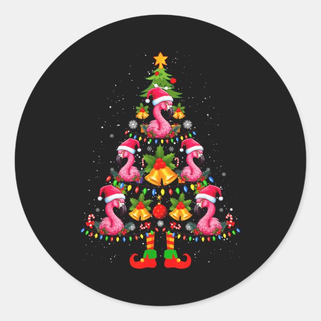Nk Flamingo Christmas Tree Santa Hat Xmas  Classic Round Sticker (Front)