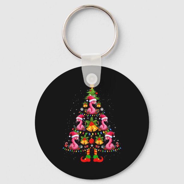 Nk Flamingo Christmas Tree Santa Hat Xmas  Key Ring (Front)