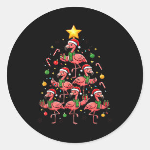 Nk Flamingo Christmas Tree With Santa Hats &amp; H Classic Round Sticker