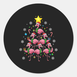 Nk Flamingo Christmas Tree With Santa Hats &amp; H Classic Round Sticker