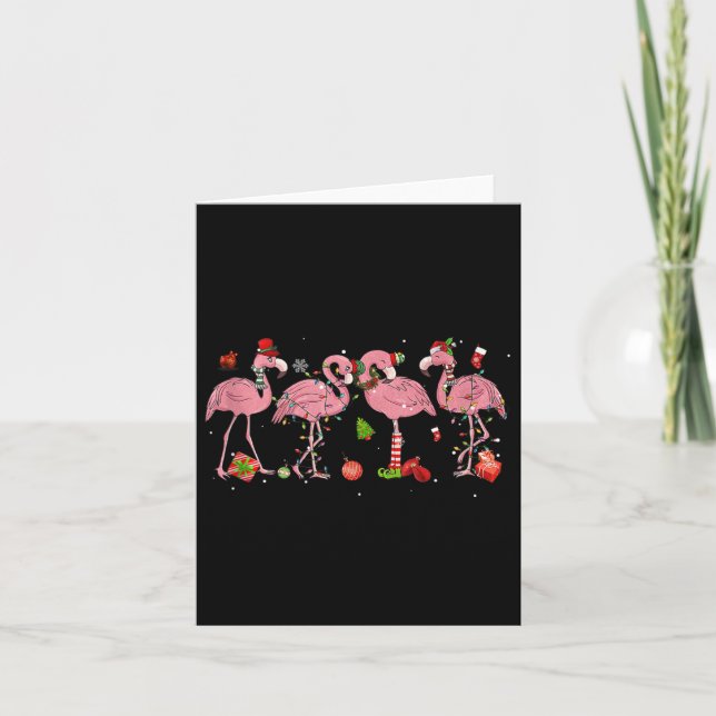Nk Flamingo Hat Santa Merry Christmas Lights Women Card (Front)