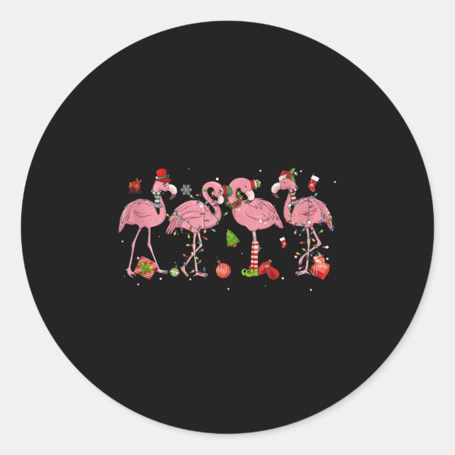 Nk Flamingo Hat Santa Merry Christmas Lights Women Classic Round Sticker (Front)