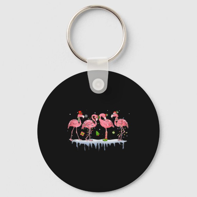 Nk Flamingo Hat Santa Merry Christmas Lights Women Key Ring (Front)