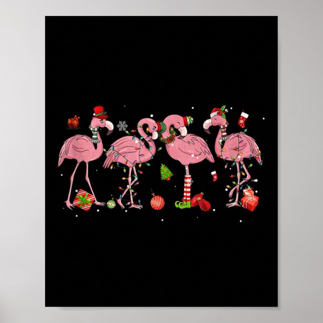 Nk Flamingo Hat Santa Merry Christmas Lights Women Poster (Front)