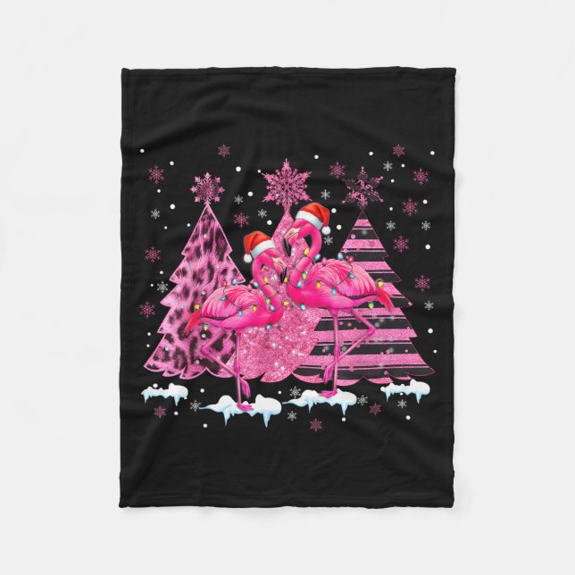 Nk Flamingo Santa Hat Leopard Christmas Tree Xmas  Fleece Blanket (Front)