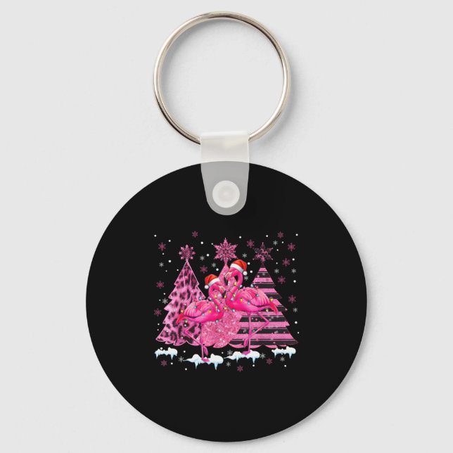 Nk Flamingo Santa Hat Leopard Christmas Tree Xmas  Key Ring (Front)
