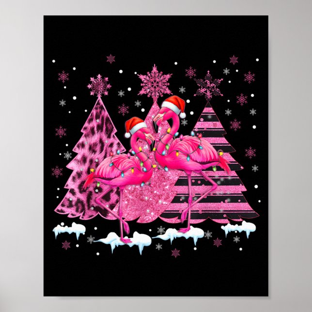 Nk Flamingo Santa Hat Leopard Christmas Tree Xmas  Poster (Front)