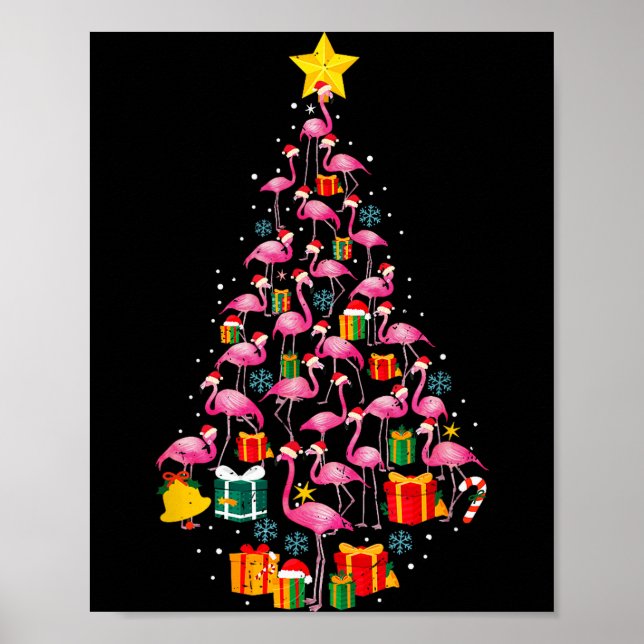 Nk Flamingo Santa Merry Christmas Tree Lights Wome Poster (Front)
