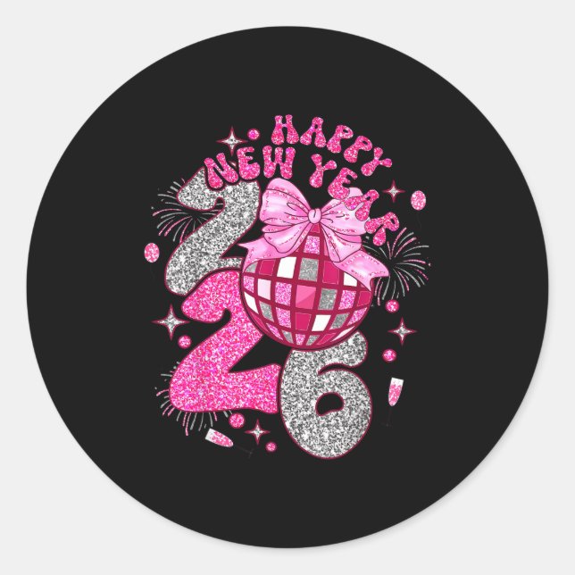 Nk Happy New Year 2026 Bow Disco  Classic Round Sticker (Front)