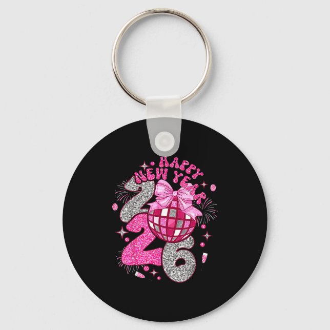 Nk Happy New Year 2026 Bow Disco  Key Ring (Front)
