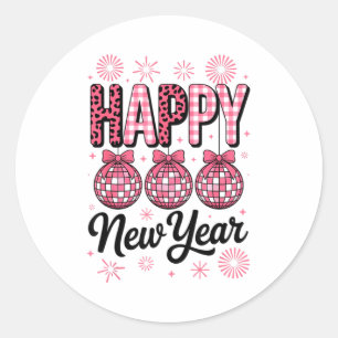 Nk Happy New Year Disco Ball Leopard For Women Gir Classic Round Sticker