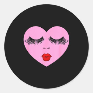 Nk Lady Heart With Eyelashes Valentines Day Kiss  Classic Round Sticker