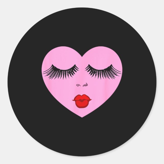 Nk Lady Heart With Eyelashes Valentines Day Kiss  Classic Round Sticker (Front)
