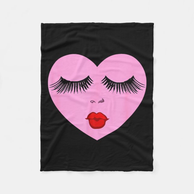 Nk Lady Heart With Eyelashes Valentines Day Kiss  Fleece Blanket (Front)