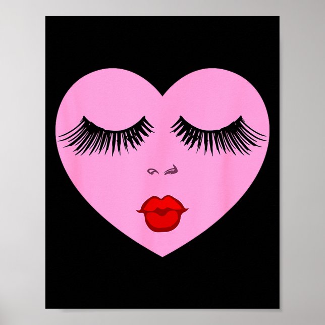 Nk Lady Heart With Eyelashes Valentines Day Kiss  Poster (Front)