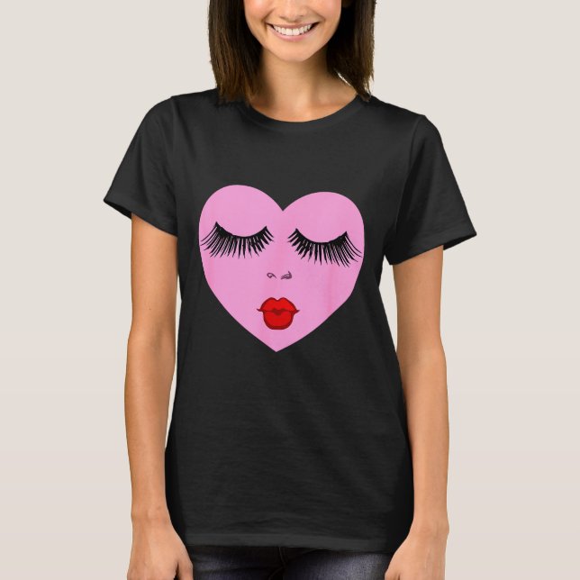 Nk Lady Heart With Eyelashes Valentines Day Kiss  T-Shirt (Front)