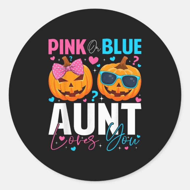 Nk Or Blue Aunt Loves You Pumpkin Halloween Gender Classic Round Sticker (Front)