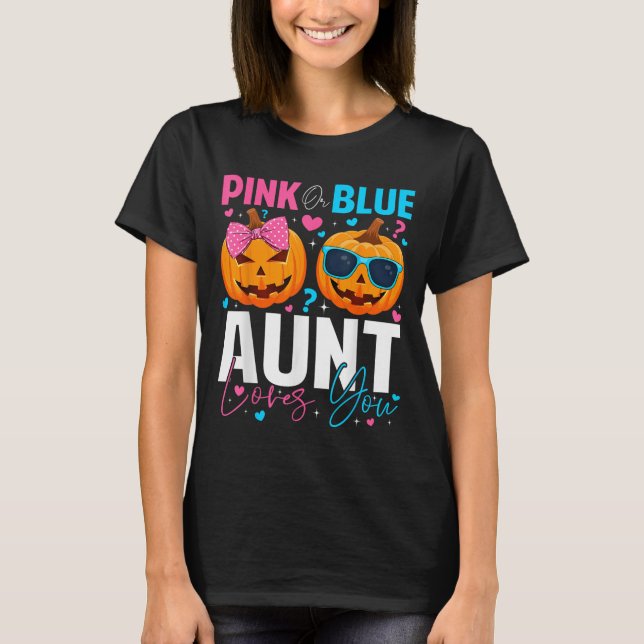 Nk Or Blue Aunt Loves You Pumpkin Halloween Gender T-Shirt (Front)