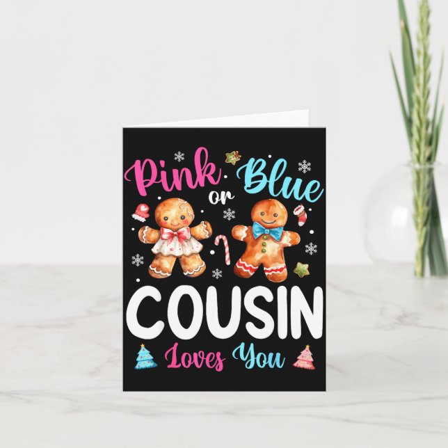 Nk Or Blue Cousin Loves You Gender Reveal Christma Card (Front)