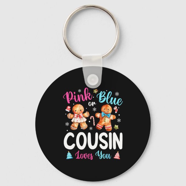 Nk Or Blue Cousin Loves You Gender Reveal Christma Key Ring (Front)